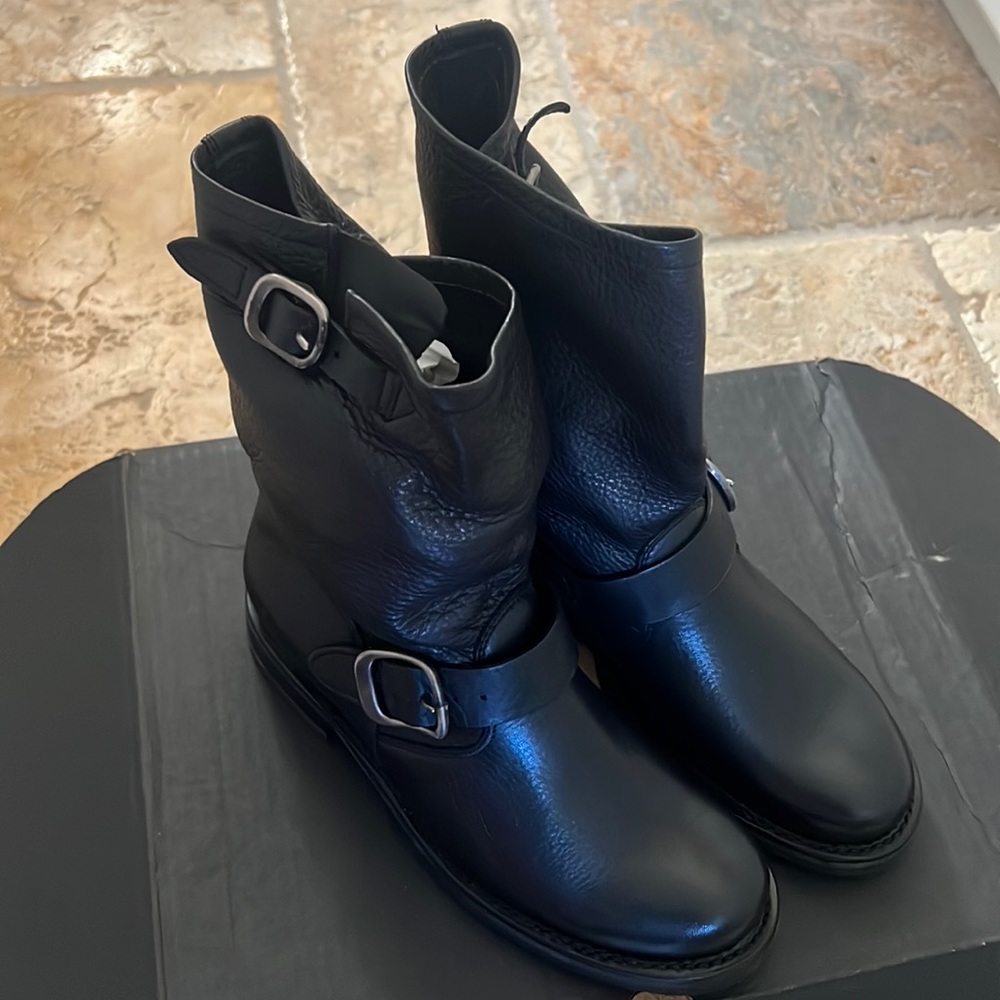Frye Veronica Leather Buckle Short Moto Boots